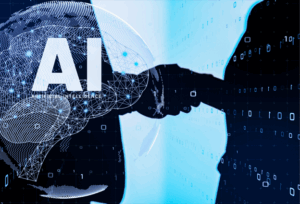A business person using AI in procurement processes, to easily manage relationships with suppliers. 